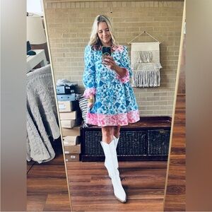 Simply Southern Floral Rose Babydoll Dress Long Sleeve Cottagecore Boho Prairie